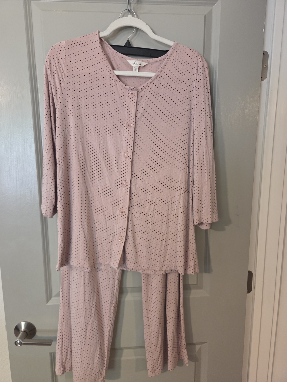 Soma Light Pink Polka Dot Button-Front Pajama Set